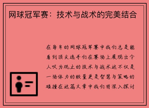 网球冠军赛：技术与战术的完美结合